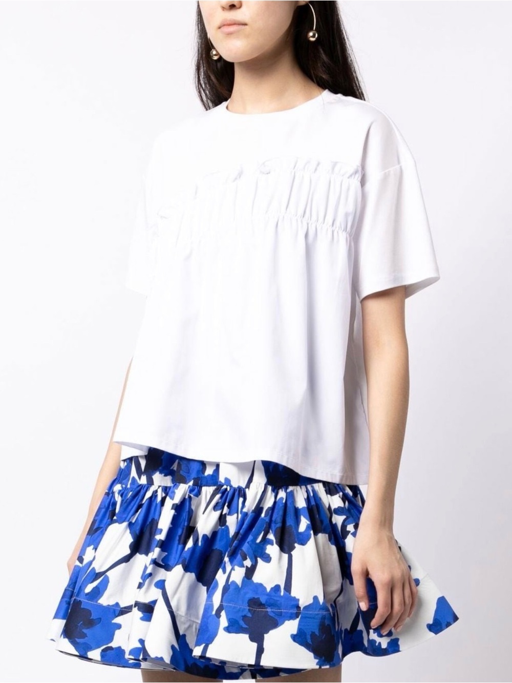 Jason Wu White Short-Sleeve Gathered Front Top